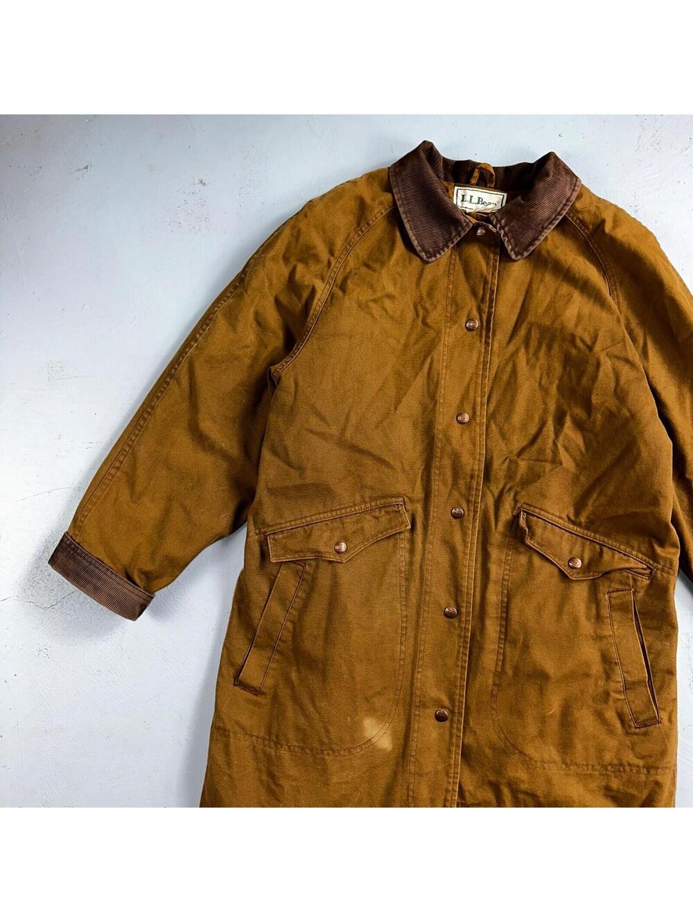 Vintage LL Bean Aztec Fleece Lined Womens Canvas Long Button Duster Coat M - Picture 12 of 16